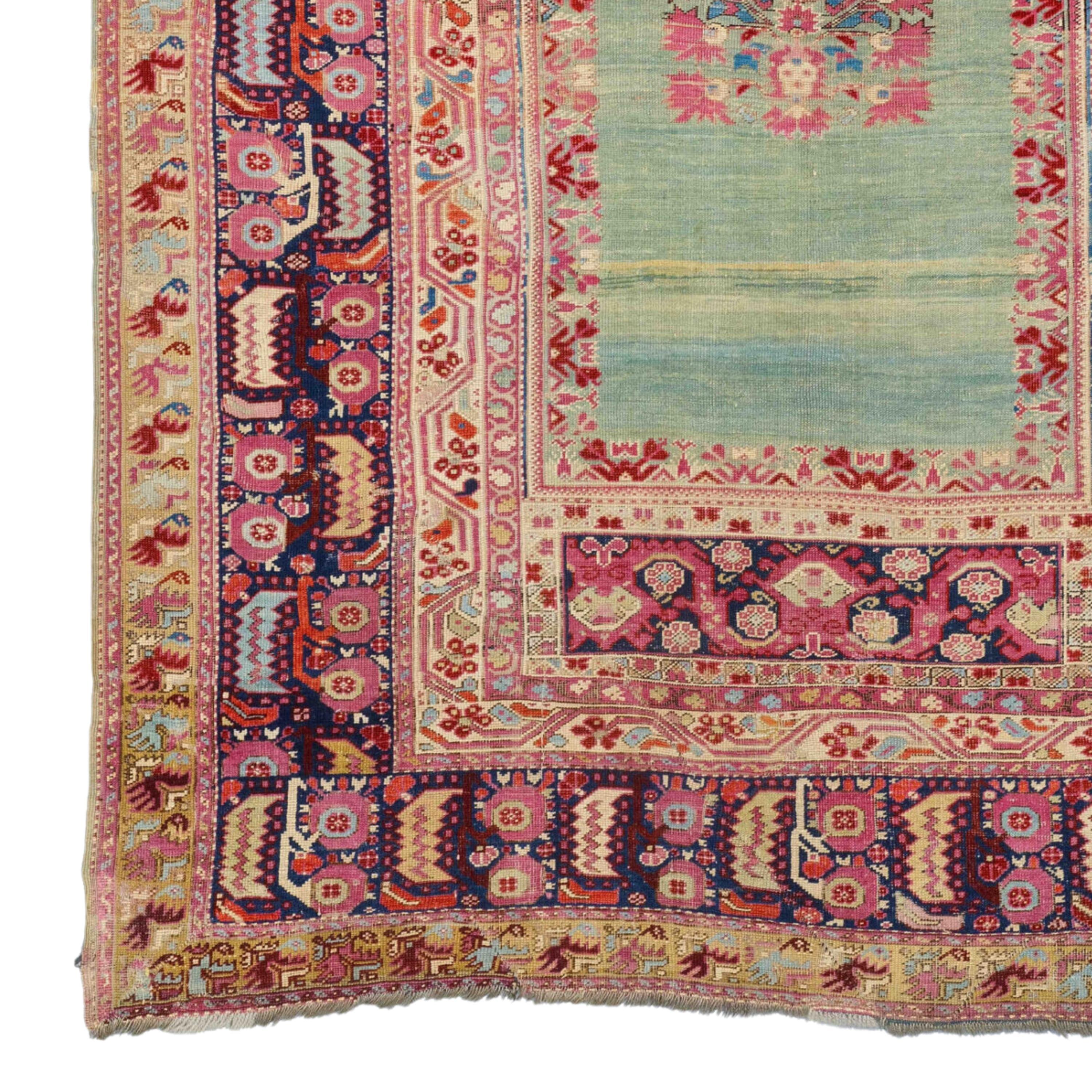 Antique Ghiordes Rug - 19th Century Anatolian Ghiordes Rug Size 146 × 217 cm (4,79 x 7,11 ft)

Characteristics of the Ghiordes carpet include a finely stepped acute arch with prominent shoulders, and two cross panels, one above and the other below