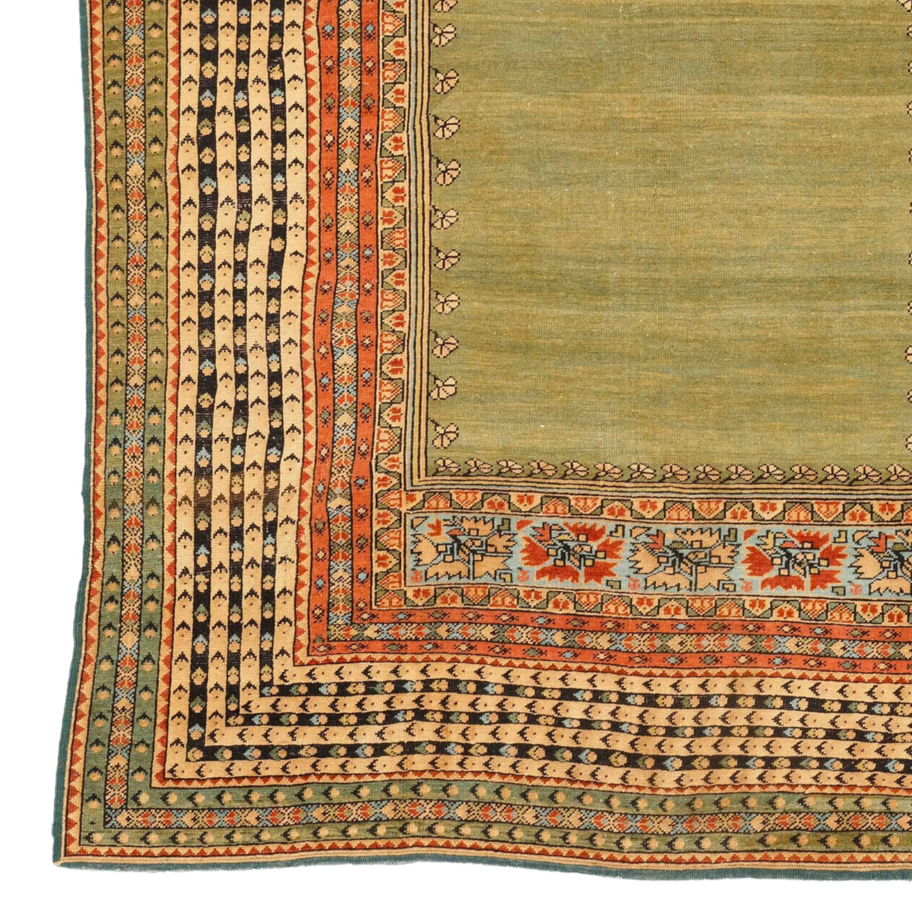 19th Century Anatolian Ghiordes Rug Size 128 × 178 cm (4,19 x 5,83 ft)

Ghiordes carpet, floor covering handwoven in the town of Ghiordes (Gördes), northeast of İzmir in western Anatolia (now in Turkey). The prayer rugs of Ghiordes, together with
