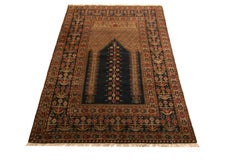 Antique Ghiordes Rug Beige-Brown & Black Geometric Mihrab Pattern by Rug & Kilim