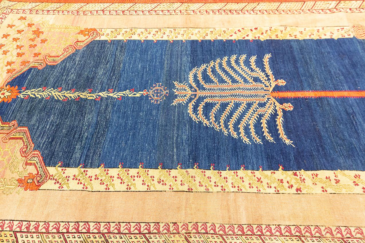 Turkish Antique Ghiordes Rug Blue Field For Sale