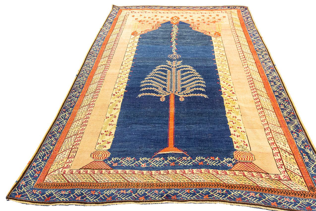 Hand-Knotted Antique Ghiordes Rug Blue Field For Sale