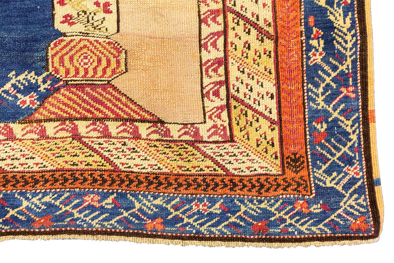 Antique Ghiordes Rug Blue Field For Sale 1