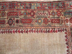 Delicate Ivory Color Teal Blue Border Century Turkish Oushak Ghiordes Prayer Rug
