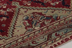 Antique Ghiordes Runner Rug, Rich Red with Dense Floral Patterns - Rug & Kilim