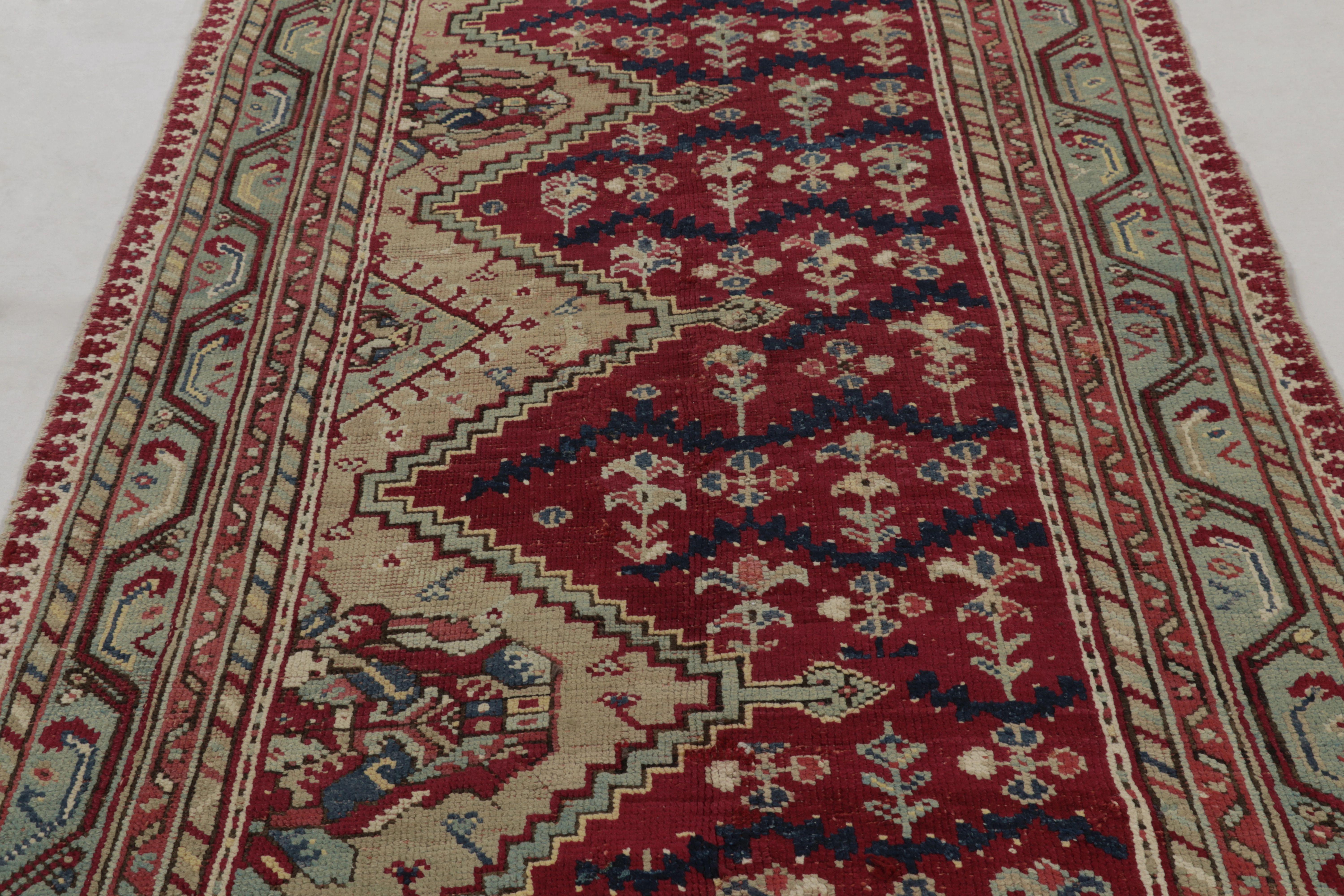 Turco Tappeto antico Ghiordes Runner, rosso ricco con densi motivi floreali - Rug & Kilim in vendita