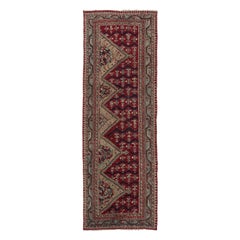 Antique Ghiordes Runner Rug, Rich Red with Dense Floral Patterns - Rug & Kilim
