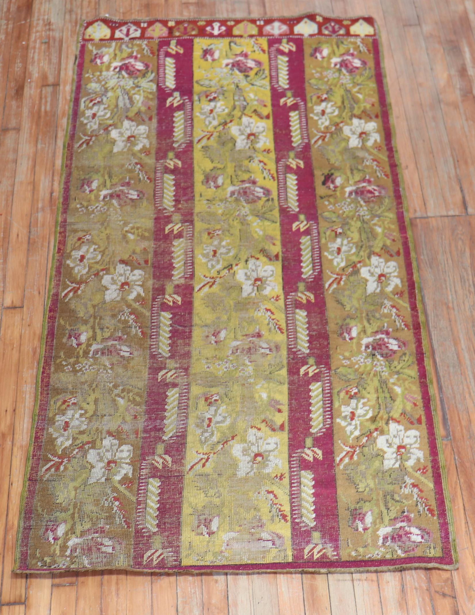 Antique Ghiordes Small Floral Runner For Sale 1