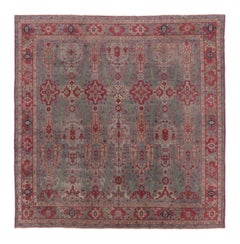 Antique Ghiordes Square Rug with Floral Lattice in Multicolour - Rug & Kilim