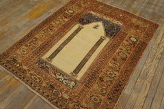1750s Beige Antique Turkish Ghiordes Muslim Prayer Carpet 3' 10' x 5' Woven Rug