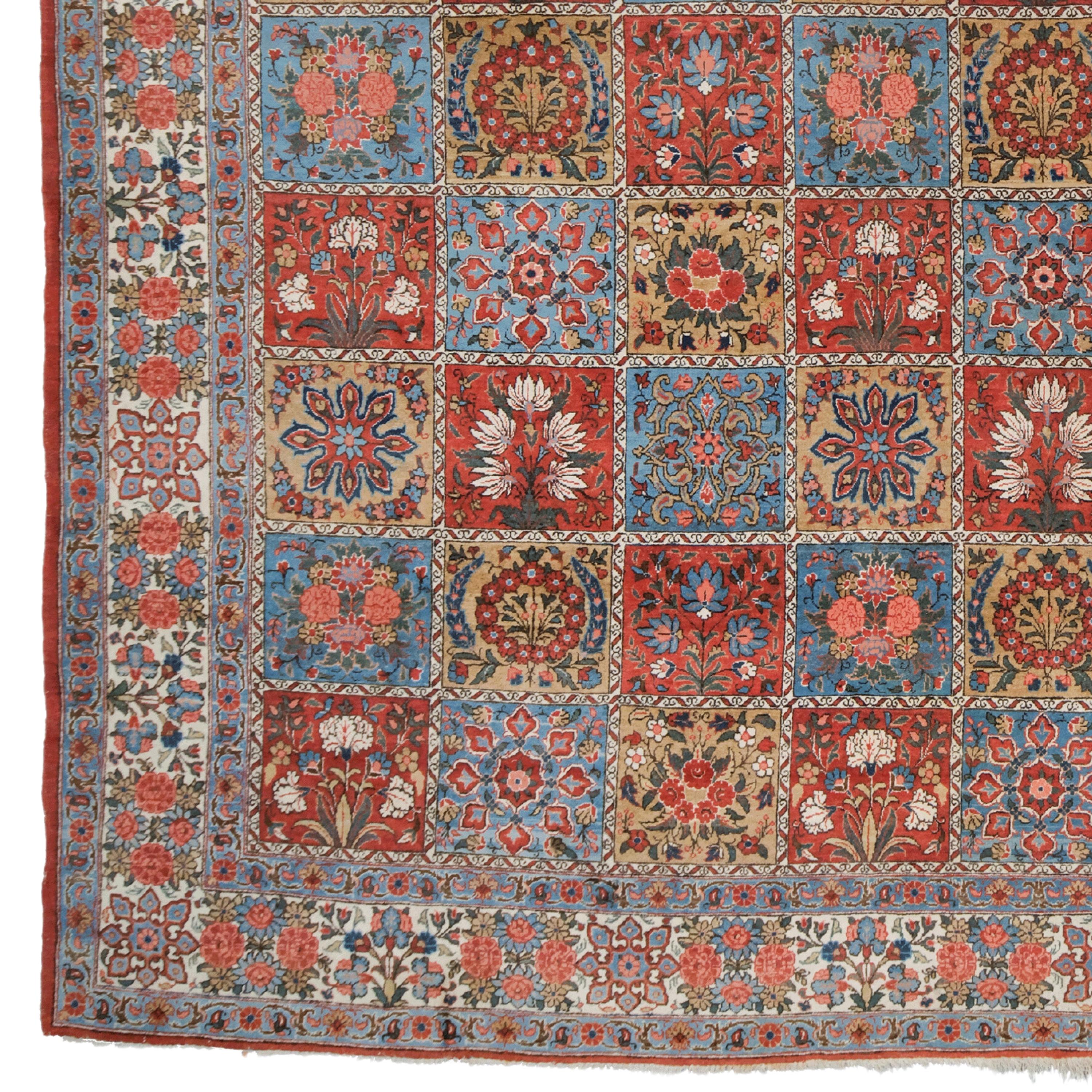 A magnificent antique Ghom (Qum) carpet, bearing historical richness and cultural meaning, will add richness to the space you will use with its complex and harmonious patterns and vibrant colors. This 19th-century carpet is an example of fine