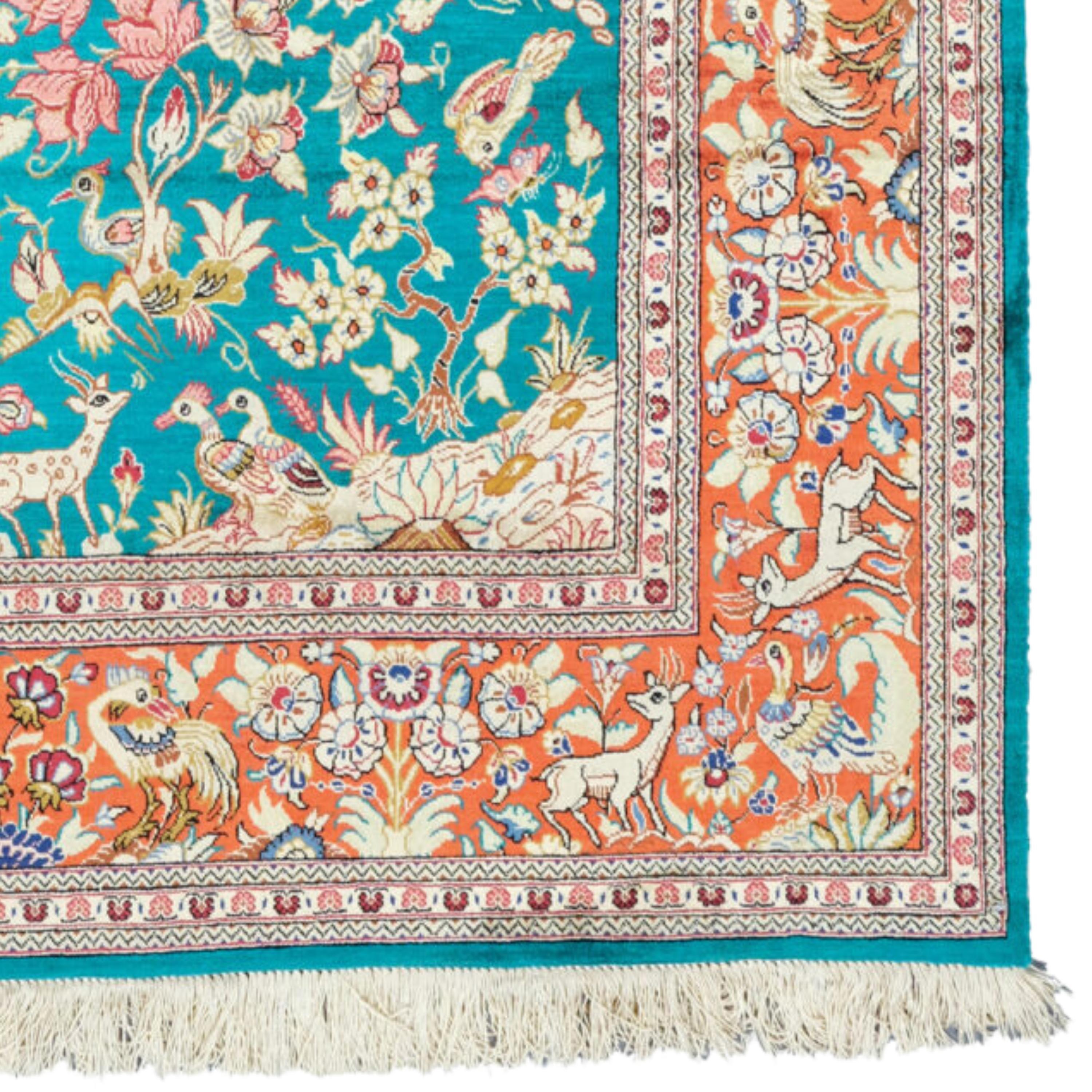 20th Century Antique Ghom Rug - Antique Ghom Silk Rug, Antique Silk Rug, Silk Rug For Sale