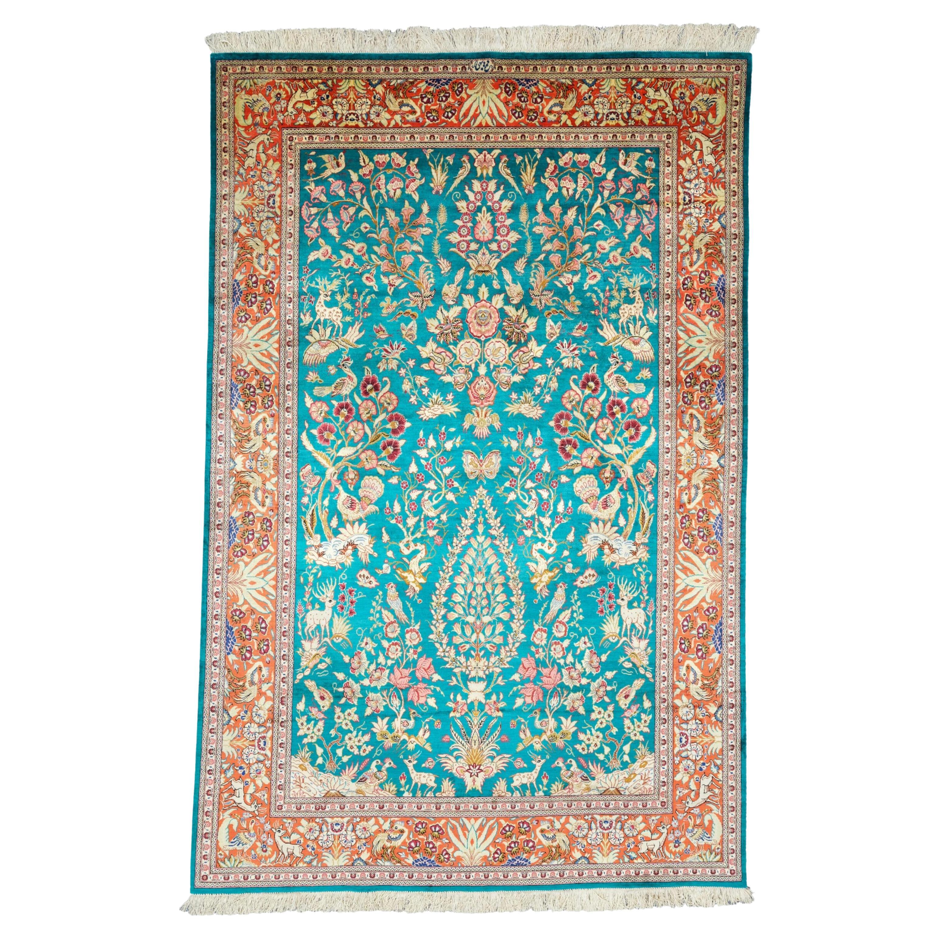 Antique Ghom Rug - Antique Ghom Silk Rug, Antique Silk Rug, Silk Rug For Sale