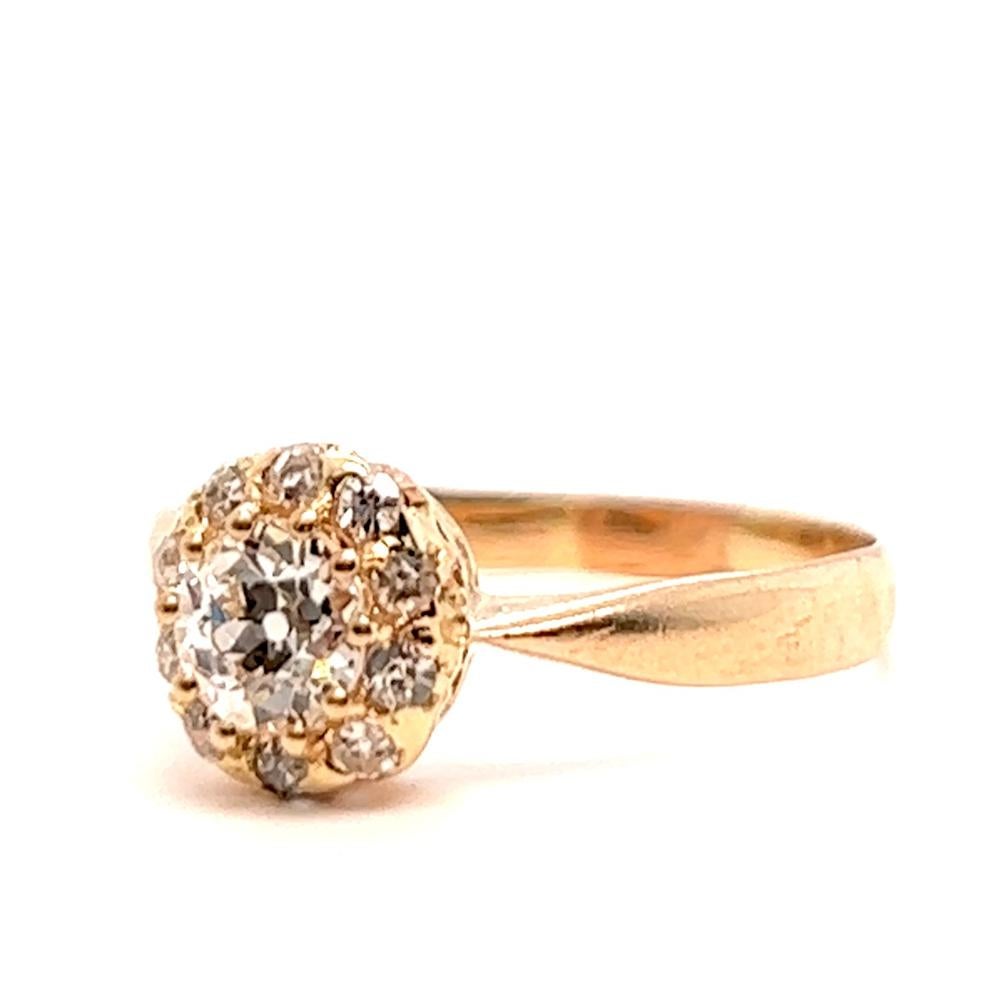 Women's or Men's Antique GIA 0.71 Carat Old European Cut Diamond 14 Karat Rose Gold Cluster Ring For Sale