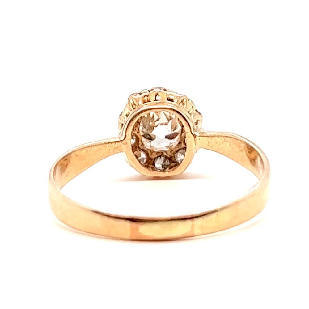 Antique GIA 0.71 Carat Old European Cut Diamond 14 Karat Rose Gold Cluster Ring For Sale 1