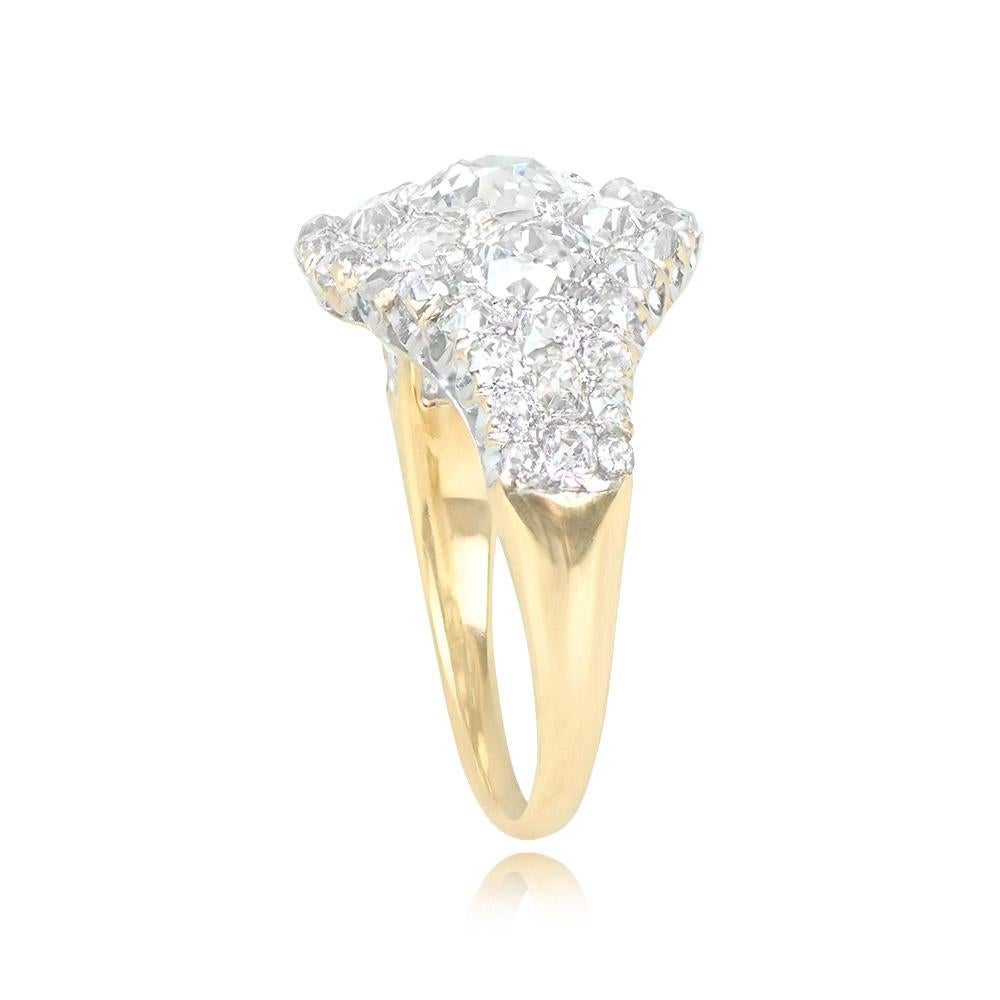 Edwardian Antique GIA 0.76ct Old European Cut Diamond Cluster Ring, 18k Yellow Gold For Sale