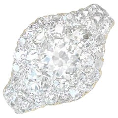 Bague ancienne grappe de diamants taille européenne ancienne de 0,76 carat, or jaune 18 carats certifié GIA