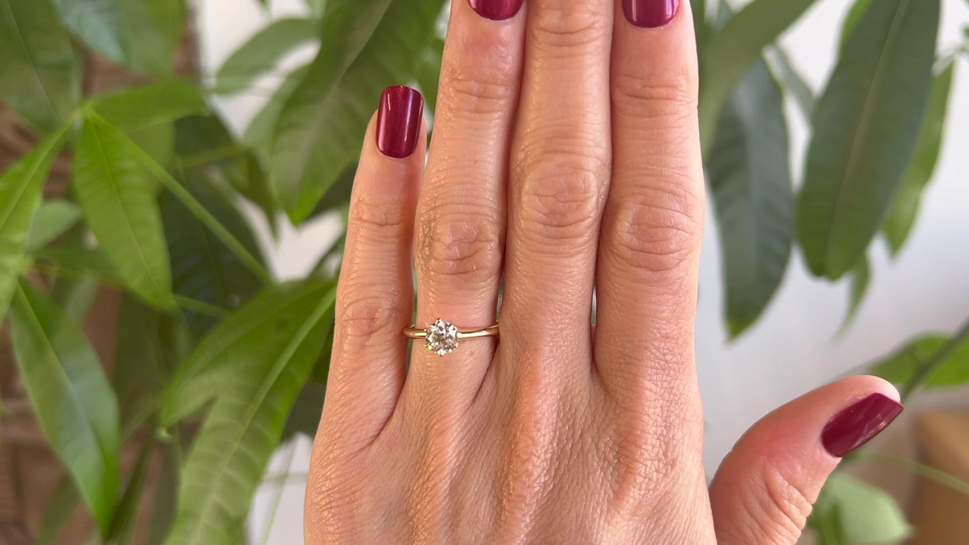 Edwardian Antique GIA 0.79 Carat Old European Cut Diamond 14K Yellow Gold Solitaire Ring