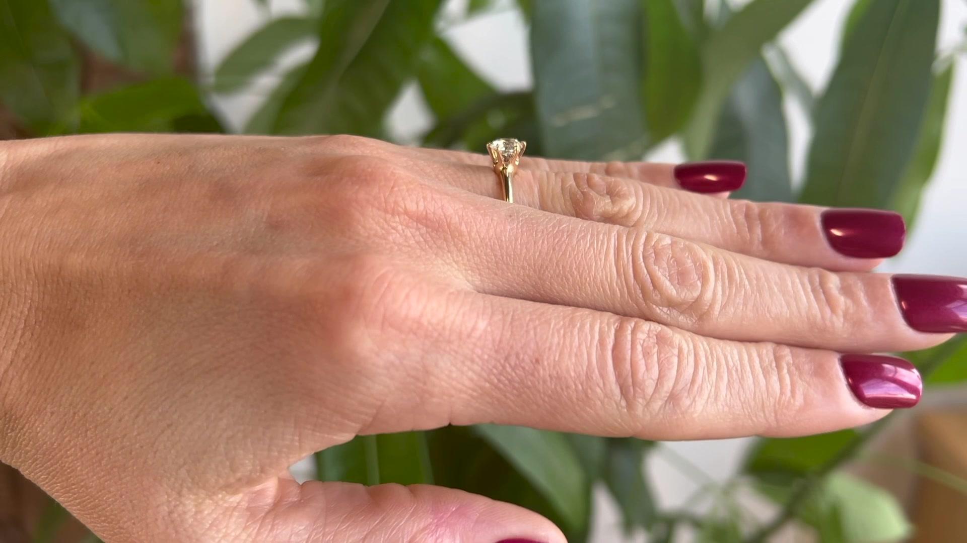 Antique GIA 0.79 Carat Old European Cut Diamond 14K Yellow Gold Solitaire Ring In Excellent Condition In Beverly Hills, CA
