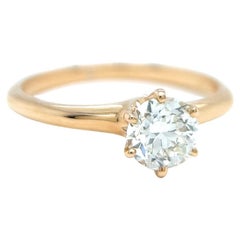 Antique GIA 0.79 Carat Old European Cut Diamond 14K Yellow Gold Solitaire Ring