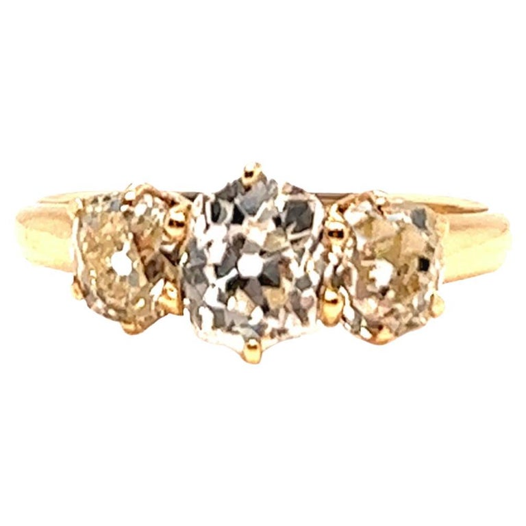 Antique GIA 0.91 Old Mine Cut Diamond 18 Karat Rose Gold Three Stone ...