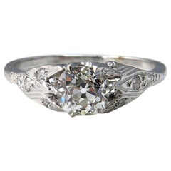 Antique GIA 1.0 Carat Old Mine Cushion Solitaire Diamond Wedding Ring