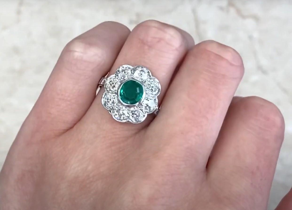 Antique GIA 1.00ct Colombian Emerald Cluscter Ring, Diamond Halo, Platinum 1