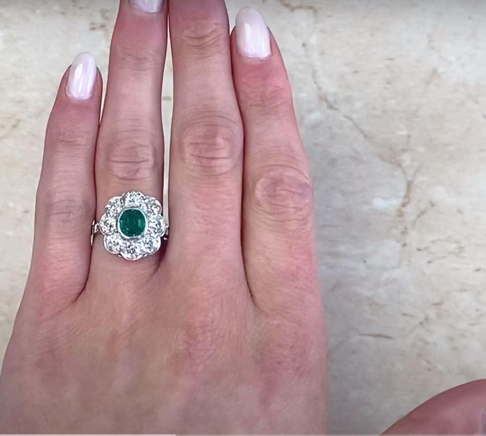 Antique GIA 1.00ct Colombian Emerald Cluscter Ring, Diamond Halo, Platinum 2