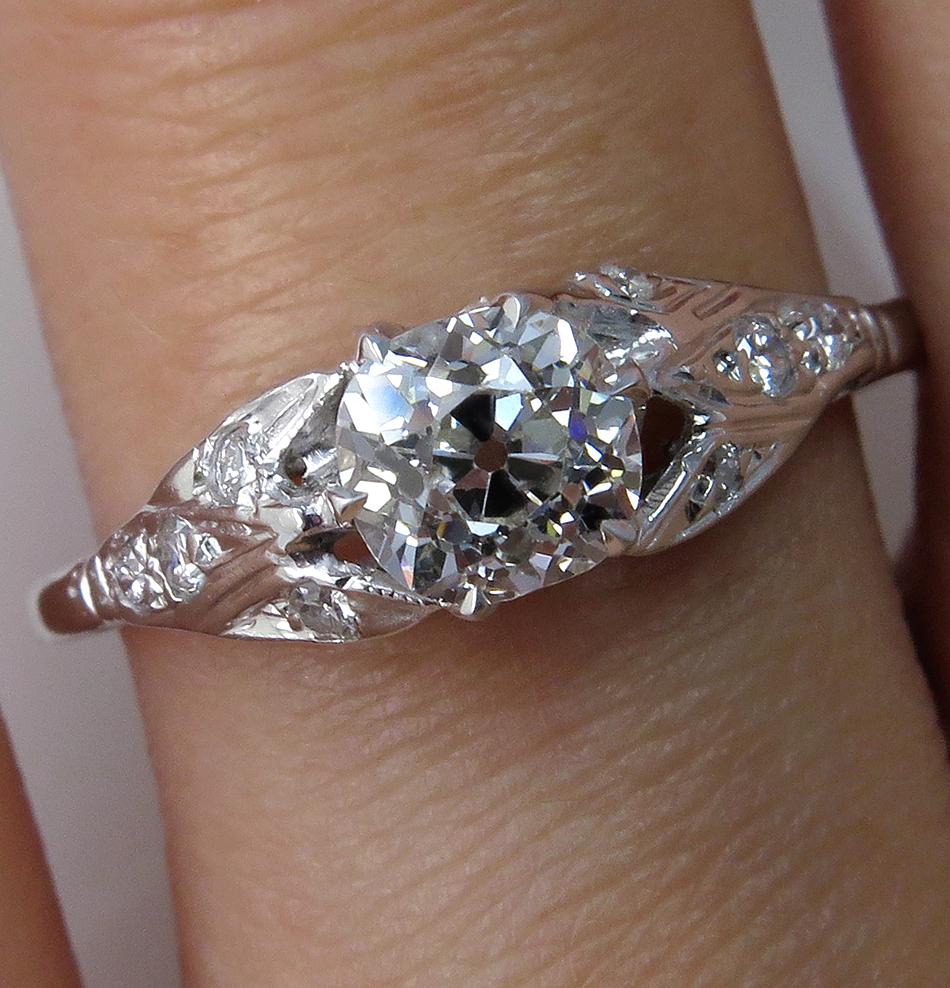 Women's Antique GIA 1.0 Carat Old Mine Cushion Solitaire Diamond Wedding Ring