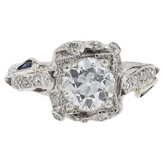Antique GIA 1.10 Ct Old European Diamond Deco Platinum Engagement Ring