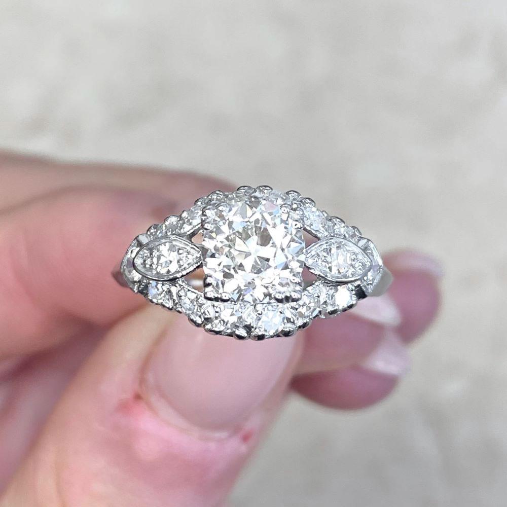 Antique GIA 1.27ct Old European Cut Diamond Engagement Ring, Platinum For Sale 6