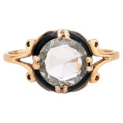 Bague ancienne en or jaune 10 carats avec diamant taille rose de 1,30 carat certifié GIA