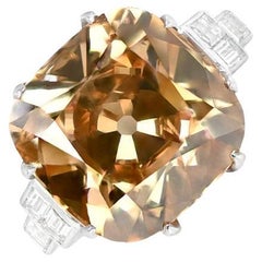 Bague de fiançailles ancienne de 13,03 carats en platine avec diamant fantaisie taille coussin, certifié GIA