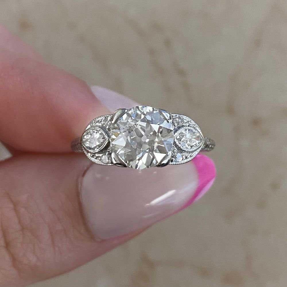 Antique GIA 1.51ct Old European Cut Diamond Engagement Ring, Platinum For Sale 5