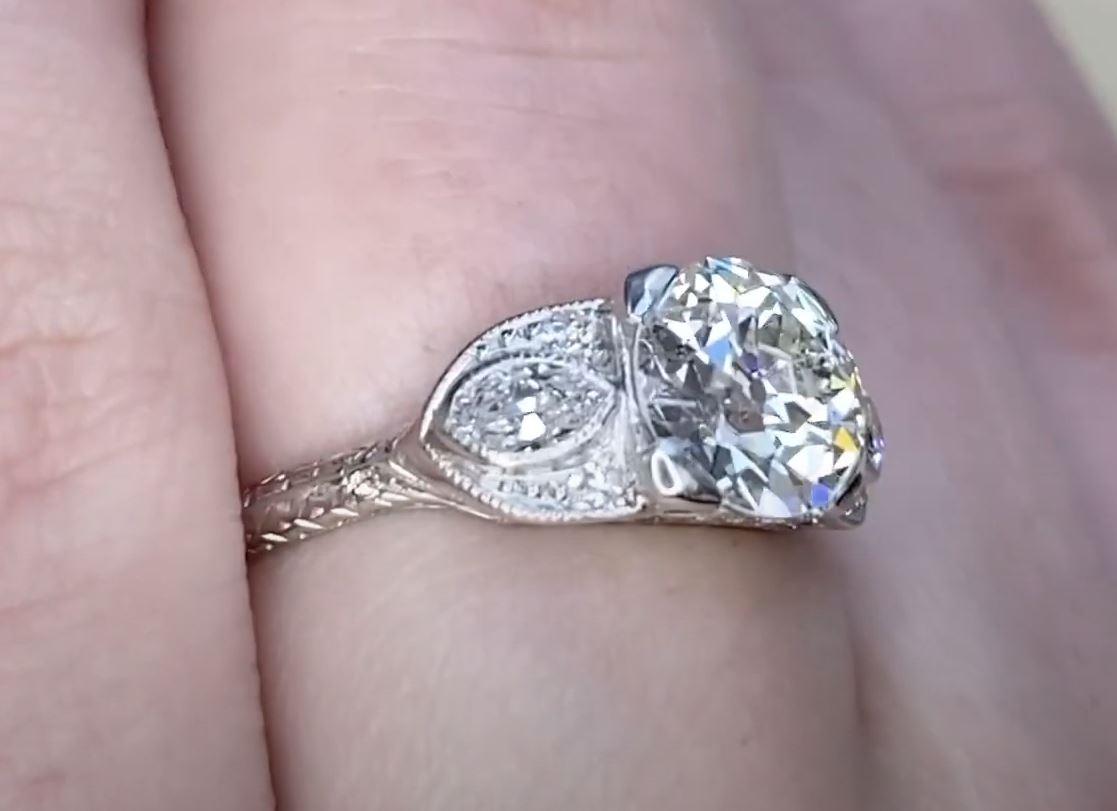 Antique GIA 1.51ct Old European Cut Diamond Engagement Ring, Platinum For Sale 1