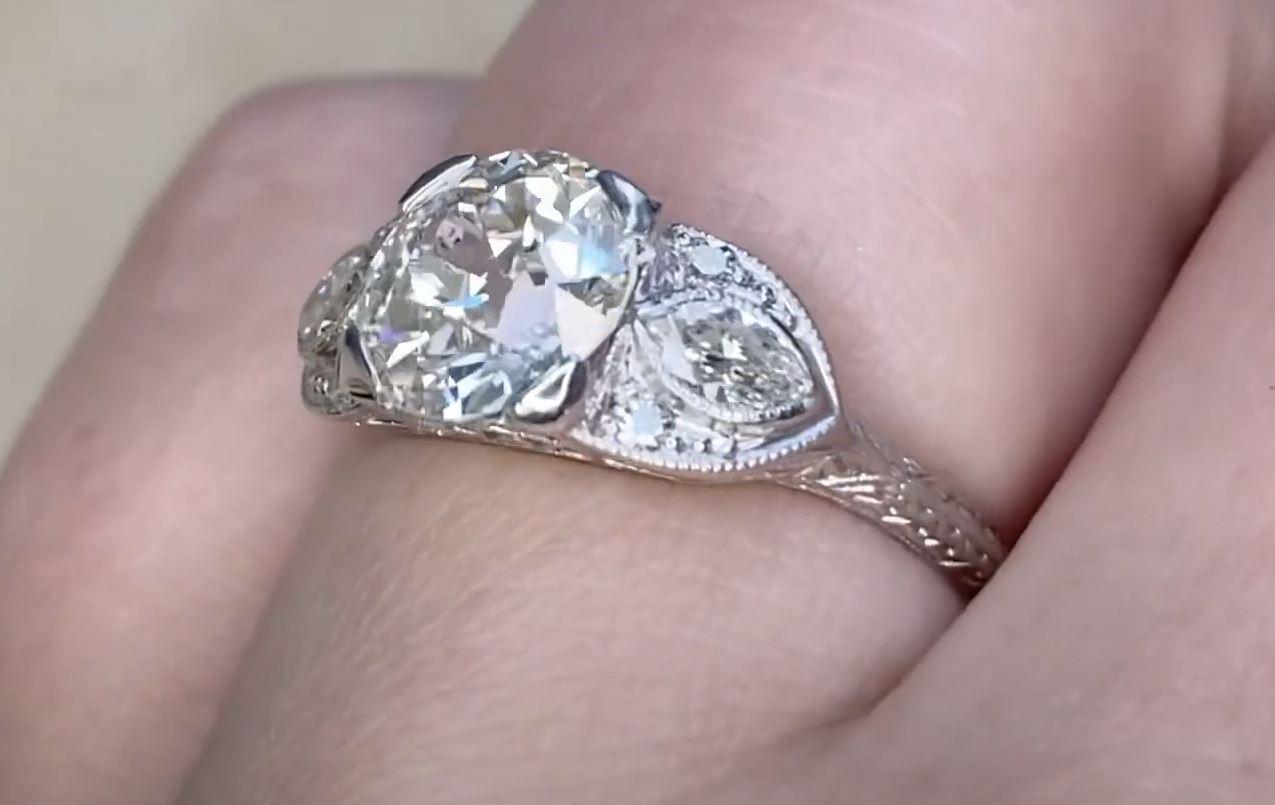 Antique GIA 1.51ct Old European Cut Diamond Engagement Ring, Platinum For Sale 2