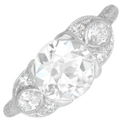 Bague de fiançailles en platine avec un diamant GIA de 1.51ct de taille européenne ancienne