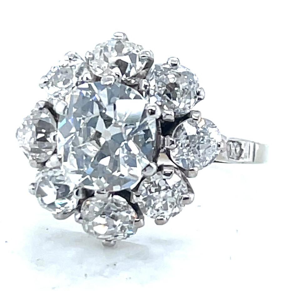 Victorian Antique GIA 1.53 Carat Old Mine Cut Diamond White Gold Cluster Ring
