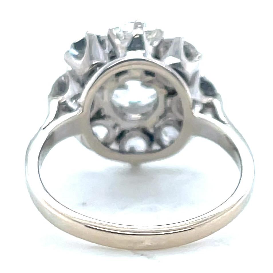 Women's or Men's Antique GIA 1.53 Carat Old Mine Cut Diamond White Gold Cluster Ring
