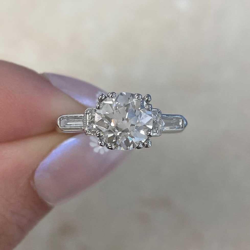 Antique GIA 1.63ct Old European Cut Diamond Engagement Ring, Platinum, Circa1930 For Sale 5