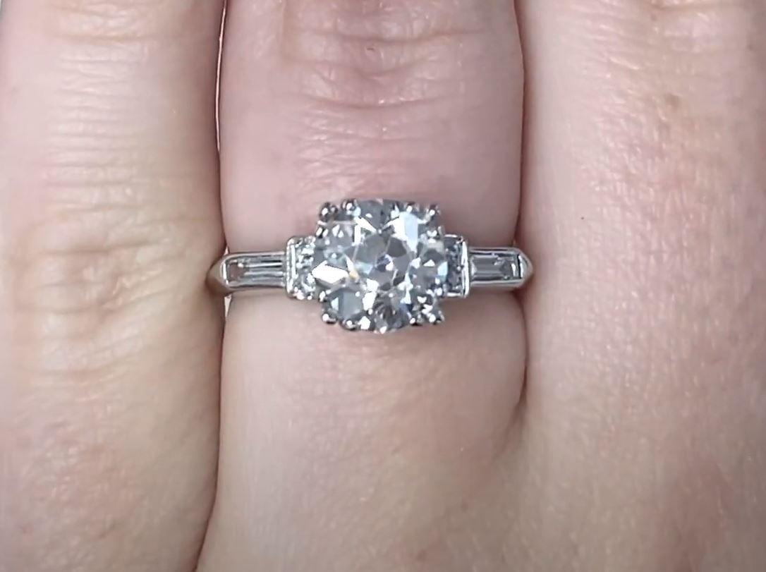 Women's Antique GIA 1.63ct Old European Cut Diamond Engagement Ring, Platinum, Circa1930 For Sale