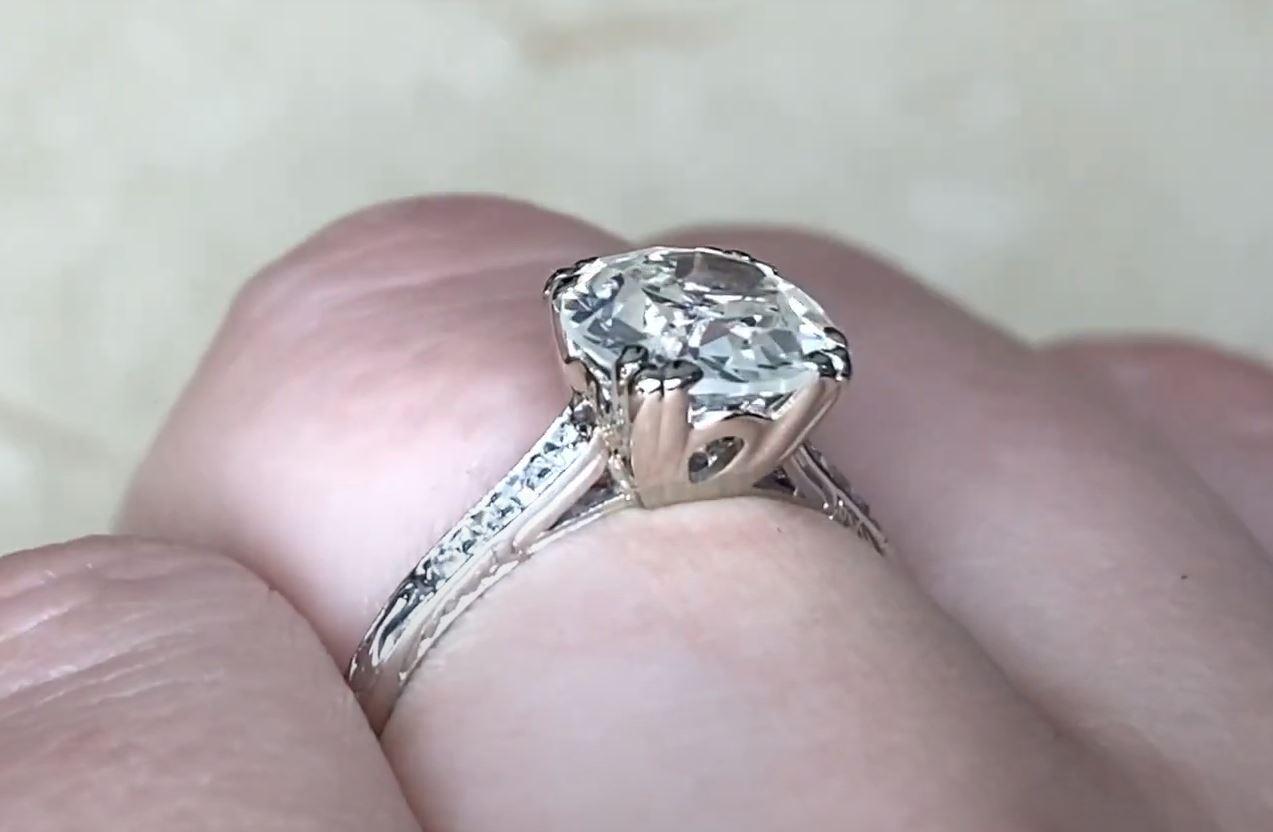 Edwardian Antique Gia 1.64ct Old Euro Cut Diamond Engagement Ring, VS1 Clarity, Platinum For Sale