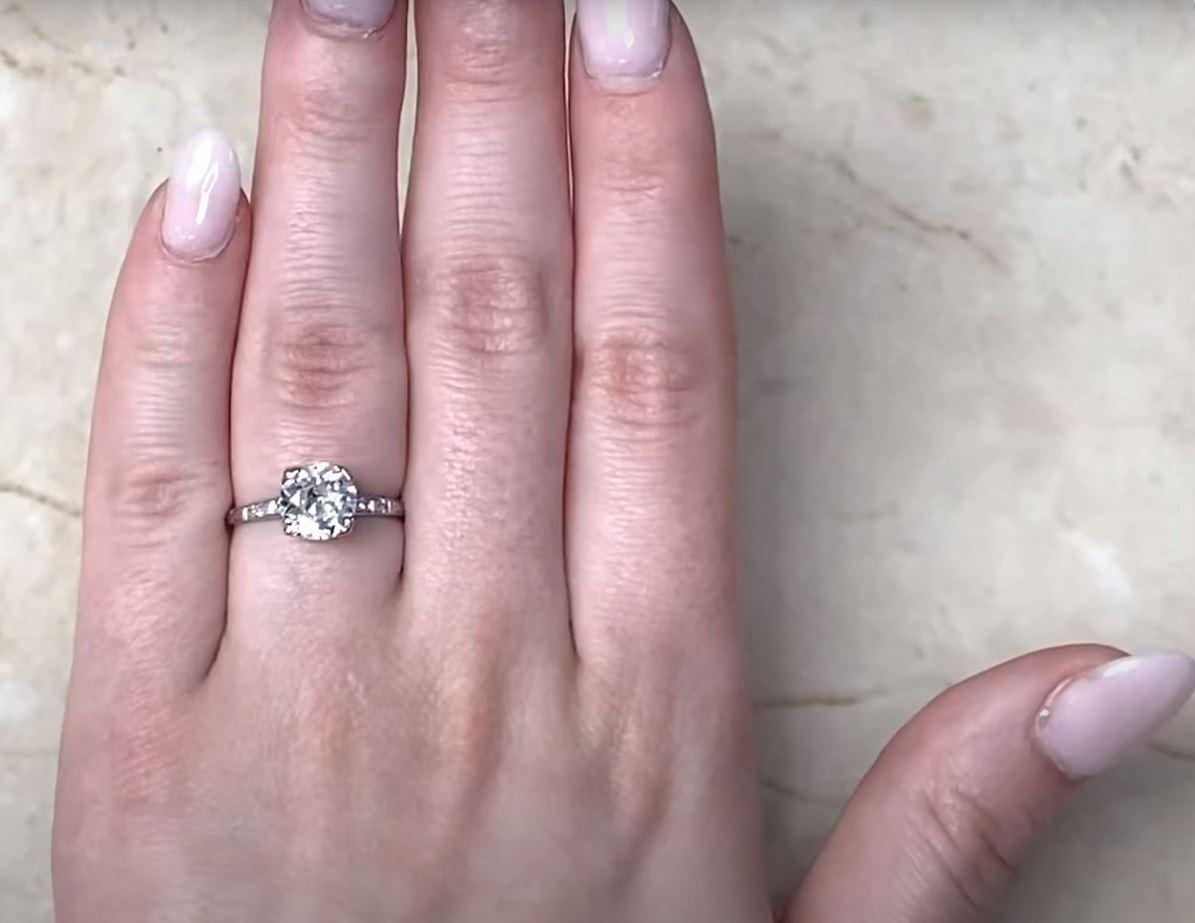 Women's or Men's Antique Gia 1.64ct Old Euro Cut Diamond Engagement Ring, VS1 Clarity, Platinum For Sale
