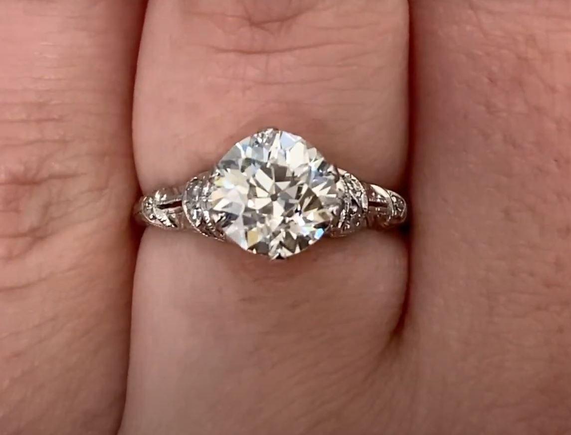 Women's Antique GIA 1.65ct Old European Cut Diamond Engagement Ring, Platinum, Circa1920 For Sale