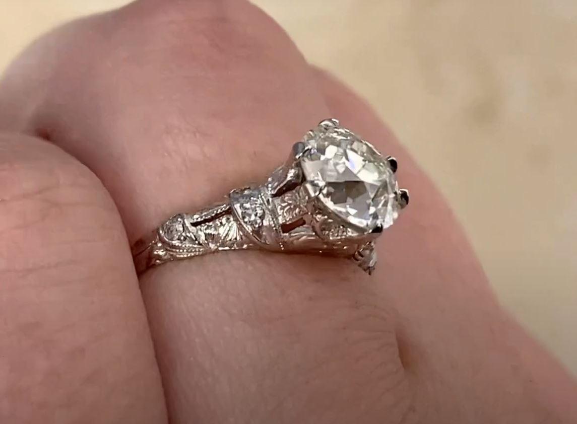 Antique GIA 1.65ct Old European Cut Diamond Engagement Ring, Platinum, Circa1920 For Sale 1