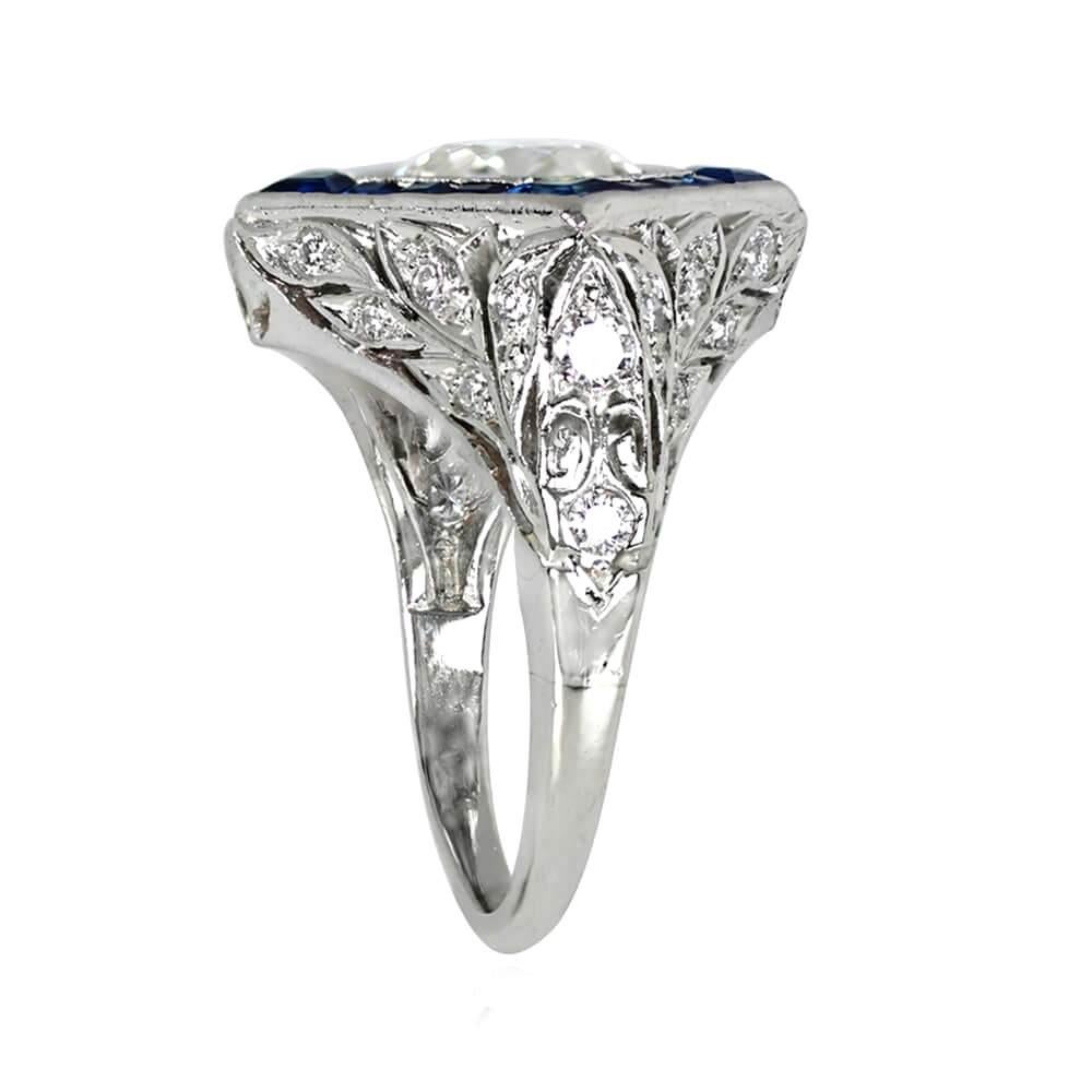Art Deco Antique GIA 1.69ct Old Euro-Cut Diamond Engagement Ring, H Color, Sapphire Halo For Sale