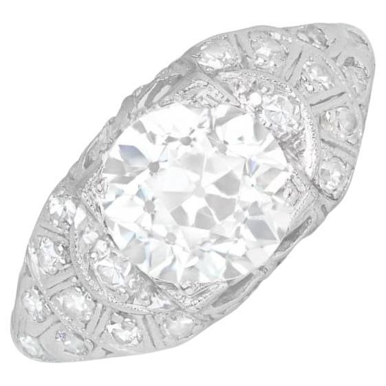 Antique GIA 1.71ct Old European Cut Diamond Engagement Ring, Platinum Circa 1920