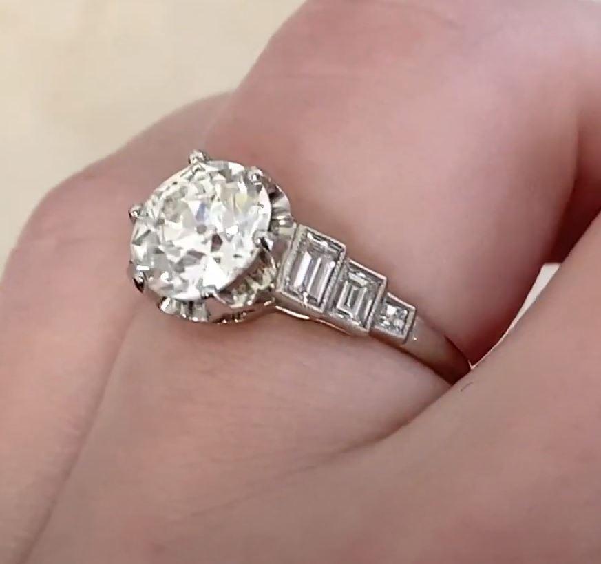 Antique GIA 1.83ct Old European Cut Diamond Engagement Ring, Platinum For Sale 2