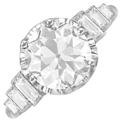 Bague de fiançailles en platine avec un diamant GIA de 1.83ct de taille européenne ancienne