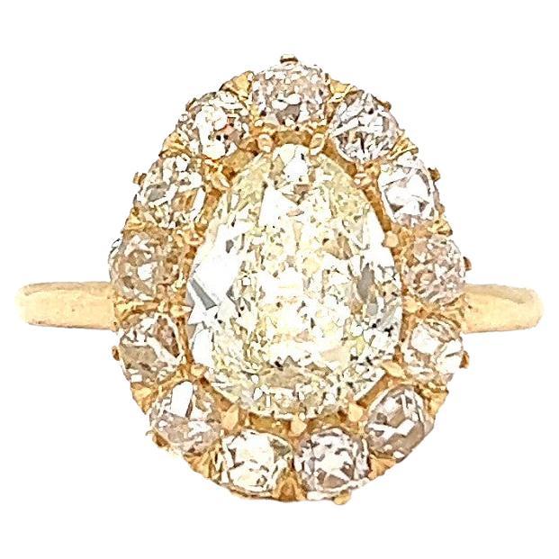 Antique GIA 1.91 Carats Pear Shape Cut Diamond Yellow Gold Ring