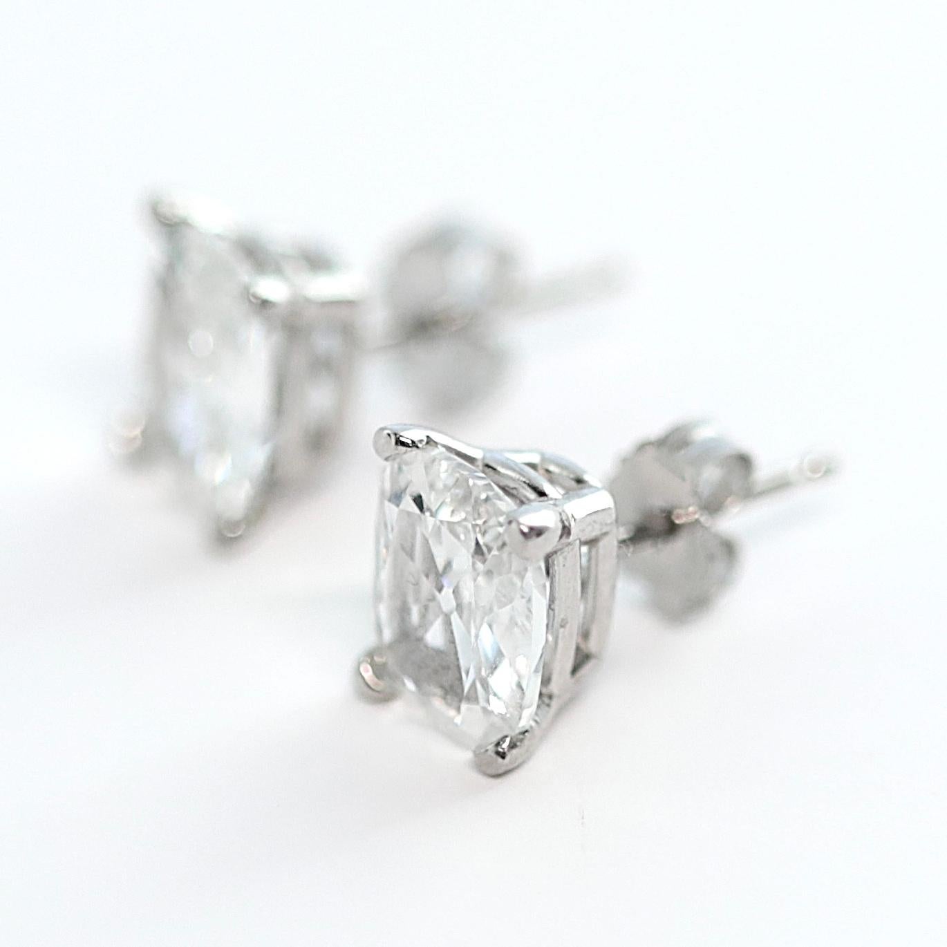 Antique GIA 2.01 Carat Cushion Cut Diamonds Gold Stud Earrings In New Condition In Beverly Hills, CA